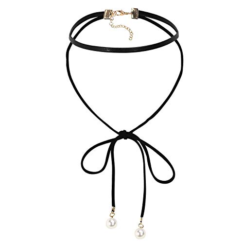 Pendentif bowknot pearl or noir anti-noircissement en acier inoxydable pour cou sensible