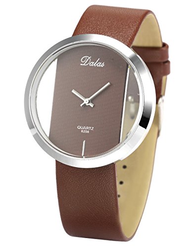 Dalas Coffee Leather Transparent Dial Fashion Lady Girl Wrist Quartz Watch Gift WAA032