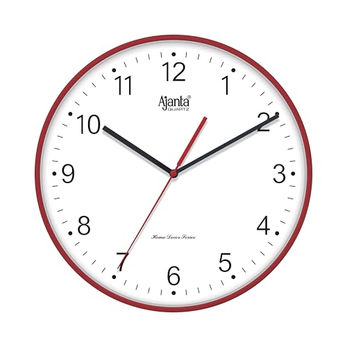 Image of Ajanta 1187 Wall Clock (10.8 Inch / 275mm) - Silent Sweep Non-Ticking Movement - Stylish Red Home Decor Clock for Kitchen, Office
