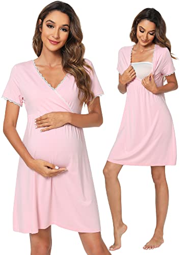 WiWi - WiWi Soft Viscose from Bamboo 3 in 1 Maternity/Delivery/Nursing Labor Nightgowns Breastfeeding Sleep Shirt Gowns S-XXL, Pink, Small - Best Deal on Amazon