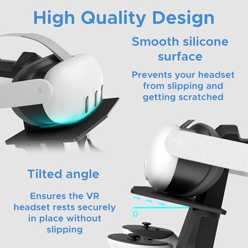 Image of DigiCharge VR Headset Stand for Meta Quest 3S / Quest 3 / Oculus Quest 2 Holder Stand VR Mount Display Storage for Headset and Touch Controllers