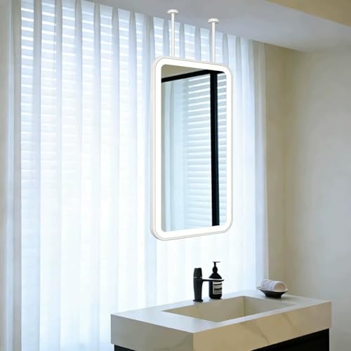 Espejo rectangular LED - Espejo de baño montado en el techo Espejos de barra colgantes blancos - Espejos iluminados decorativos con marco de metal para tocador del hogar o del hotel(40cmx70cm)