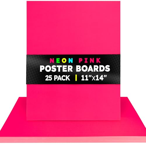 Image of Hygloss Medium Poster Board 11x14 - 25 Neon Pink Single Color Bulk Pack - 10 Pt. Thickness Colored Poster Board Paper for Projects, Signs, Displays - Posterboard Multipack 11 inch x 14 inch