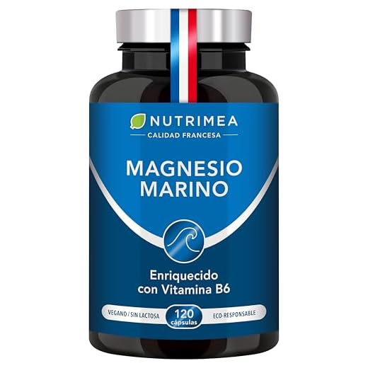 Magnesio Marino con Vitamina B6 | Alivio Calambres Cansancio Fatiga Potente Suplemento Articulaciones Huesos Piel Energía Deportistas | 120 cápsulas Cura de 4 Meses |Hasta 300mg/día
