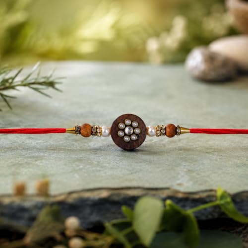 Image of DeoDap Rakhi with Chocolate for Brother - Round Shape Colorful Beads Rakhi with Butter Scotch Chocolate 32 Gm, Tilak Set, Silver Color Pooja Coin, Greeting Card - Traditional Raksha Bandhan Combo Set