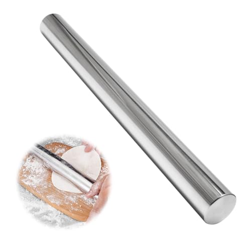 Aililong Rodillo de acero inoxidable – Rodillo de metal de alta calidad para masa de pizza, pasta de pasta, fondant y más, apto para lavavajillas, 40 x 4 cm