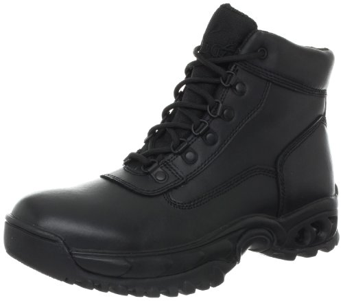 Men’s Tactical Waterproof Work Boots Air-Tac Mid 6” with Zipper - Oil & Slip Resistant Black Leather Boots