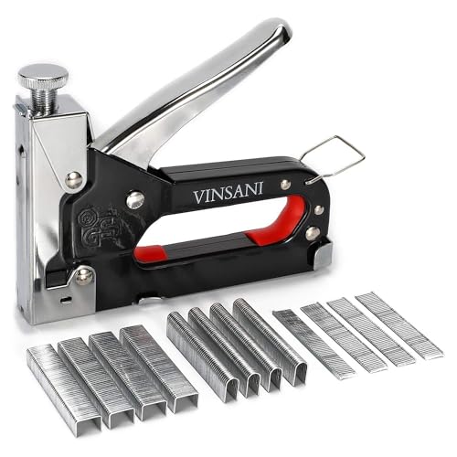 Vinsani 3 in 1 Heavy Duty Staple Kit for Upholstery Industrial Grade Stainless Steel Metal Stapler 3 Way Tacker Gun with 200 Pcs D-Staples, 200 Pcs U-Staples, 200 Pcs T-Nails - Silver