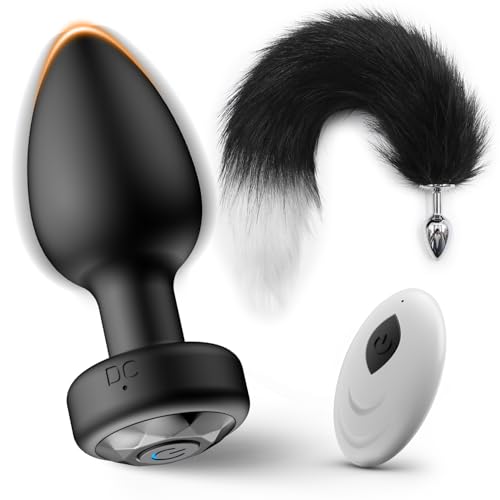 2PCS Anal Plug Vibrator Set Remote Control Silicone Butt Plug & Fox Tail Metal Plug for Prostate and G-Spot Stimulation Adult Toys for Men Women Beginners and Couples