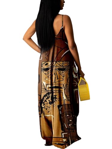 Image of Summer Dresses for Women Spaghetti Strap Beach Floor Length Maxi Sundresses | Floral Print,Casual,with Pockets