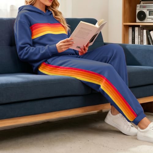ZWRXW 2 Piece Sets for Women Rainbow Striped Lounge Set Matching Sweat Set - image 3