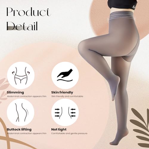 Image of Caprilite Plus Size Fleece Lined Tights - Winter Fake Translucent Warm Sheer Thermal Thick Pantyhose Tights for Women
