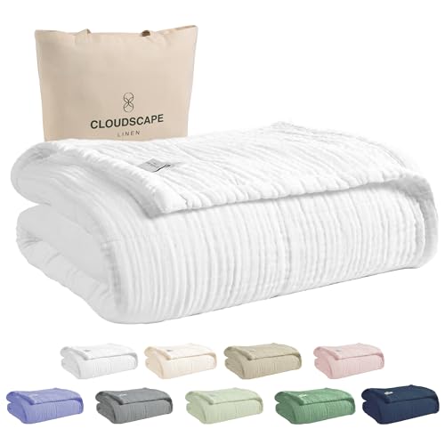 Soft 4 Layer Muslin Cotton Blanket King Size,100% Cotton Blanket, Lightweight and Breathable for All Season, Best for Spring, 92x108, White