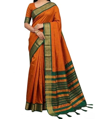 Image of SUPERLAXMI Womens Narayana Pattu Narayanpeth Cotton Silk Saree with unstitched blouse