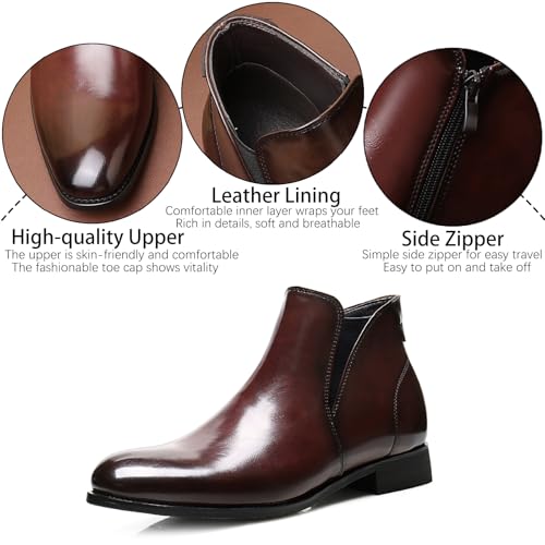 Men's Leather Chelsea Dress Boots with Side Zipper Classic Elastic Comfortable Chunky Heel Chukka Ankle Boots for Business Driving Office Walking Boots3