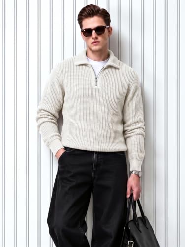 Image of Kvetoo Mens Woolen Sweater for Man Winter Quarter Zipper Knit Sweater Full Sleeve Office Wear Pullover