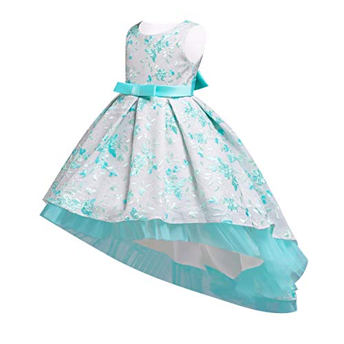 Toddler Baby Girls High-Low Vintage Ruffle Lace Embroidered Tutu Dress for Kids Pageant Wedding Prom Flower Princess Birthday Party Trailing Communion Evening Dance Maxi Gown Green 9-10 Years