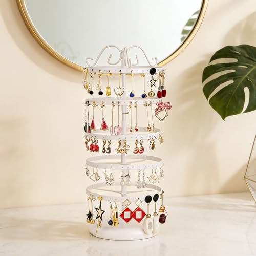 Gattregh Soporte Organizador Giratorio de 5 Niveles para Aretes, Organizador de Joyas con 210 Agujeros para 105 Pares, Almacenamiento en Metal Ajustable, Estante para Aretes y Exhibición de Joyería - imagen 5