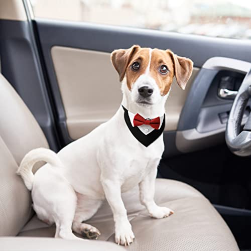 HACRAHO Rotes Hunde-Smoking-Bandana aus Baumwolle, 1 Stück, formelles Hunde-Hochzeitshalsband mit Fliege und Halstuch für Hunde und Katzen, S