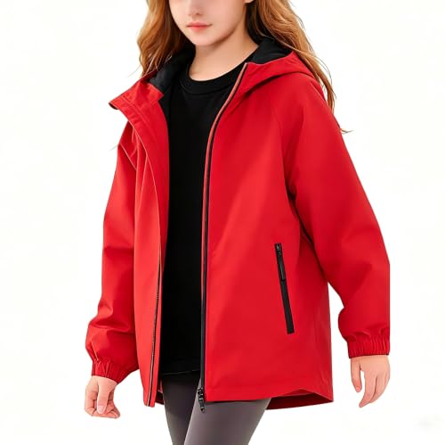 Image of Boys Girls Rain Jackets Waterproof Hooded Fleece Raincoats Lightweight Windbreakers for Kids