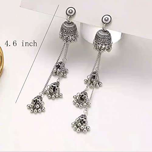 Boho Vintage Jhumka Jhumki Tassel Dangle Statement Earrings for Women Girls Oxidized Jewelry Long Drop Chandelier Earring Traditional Ethnic Gypsy Beads Bohemian Bollywood Indian Jewelry Gift4