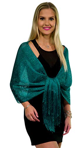 Shawls and Wraps for Evening Dresses, Metallic Sparkle Womens Wedding Teal Blue Shawl