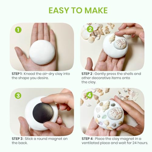 Lywex DIY Clay Magnet Kit, Air Dry Clay for Kids, Ultra Light & Soft, Safe & Non-Toxic, Fridge Magnets Making Kit with Shells, Pearls, Art Craft Gifts for Boys Girls by Lywex - Image 4