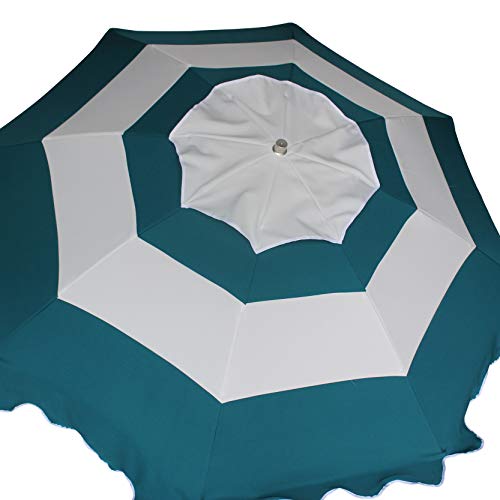 AMMSUN 7.5ft Fiberglass Ribs Commercial Grade Patio Beach Umbrella with Air- Vent Ash Wood Pole & Carry Bag Teal/White - Thumbnail 5