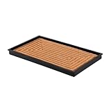 Anji Mountain Heavy Duty Waterproof Rubber Shoe Storage Mat Organizer/Boot Storage Tray Multi Use for Entryway with Coir, Tan Rectangle Embossed Insert, Fits 2 Pair (24.5" Wide)