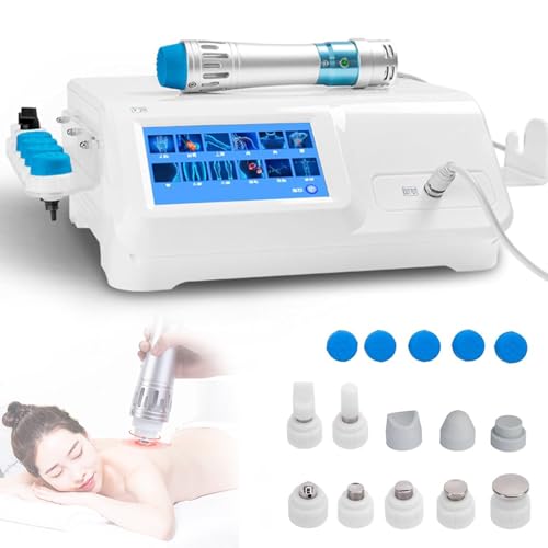 Máquina De Terapia Ondas Choque,Instrumento de Fisioterapia,ED Ajustable de Energía Masajeadores Eléctricos para aliviar el Dolor,12 Modos,con 10 Cabezales de Masaje y Pantalla HD
