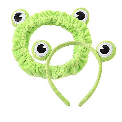 UngVeil 2 Pieces Cute Frog Headband Stretchy Frog Hair Accessories Cartoon Frog Headband for Face Washing Shower Sports Yoga Beauty Skincare (Green