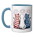 Cat American Flag Fireworks Patriotic USA 4th of July Ceramic Mug, Blue/White