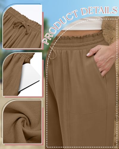 Neer 2 Pack Women's Plus Size Linen Capri Pants Wide Leg High Waisted Drawstring Lounge Palazzo Casual Trousers with Pockets3