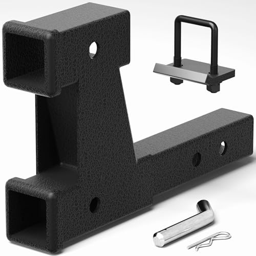 Dual Trailer Hitch Extension 2 Inch Towing & Bike Rack Extender with Adjustable Length 7.3 - 9.3 Anti Rattle Kit Hitch Pin & Clip 3500 lbs Load Matte Black