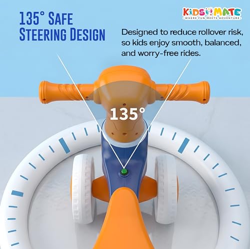 Image of Kidsmate Tiny Glide Baby Push Ride On Toy with Music & Lights | Storage Basket, 4-Wheel Stable Design for Balance, Coordination & Active Growth | Perfect Toddler Mini Bike for 1-4 Yrs - Blue Orange