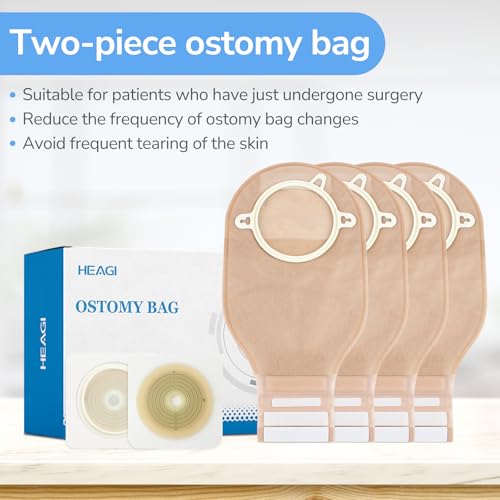 60 Stück Stomabeutel, 2-teilige Colostomiebeutel, Auslassbare Beutel mit Verschluss für Ileostomie-Stomapflege, Zuschneidbar bis max. 70 mm (40 x Colostomiebeutel + 20 x Hautschutz)