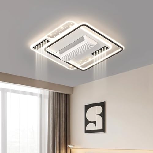 Image of Decorative Ceiling Fan with Light, Square Bladeless Ceiling Fan with 3-Color Dimmable Led Light with Remote,APP & Voice Control, Fancy Fans with Lights, Ideal for Bedroom & Living Room