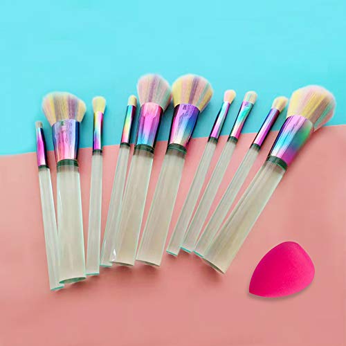 BEAKEY 10 PCs Makeup Brush Set Premium Synthetic Foundation Eyeshadows Blush Kabuki Brushes with a Makeup Sponge