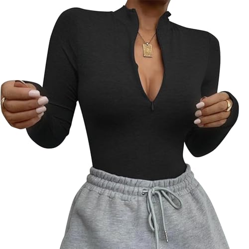 Risipu Body Damen Langarm Elegant Bodysuit mit Reißverschluss Stretch &...