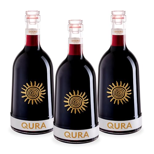 QURA - Vino tinto DOC Douro pack 3 botellas 75 cl | Cosecha 2023 | 13,5% vol | Touriga Nacional Tinta Roriz Touriga Franca | Fruta fresca textura jugosa final largo | Pack de vino para regalar