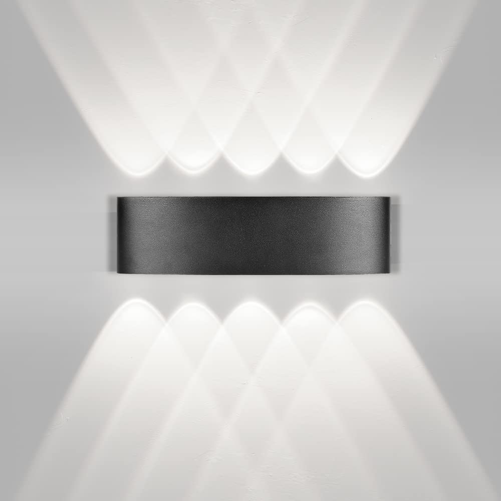 CANMEIJIA Up and Down Wall Lights 10W, IP65 Waterproof Aluminum Outdoor Wall Lights, 6500K Clod White, Classic Black Minimalist Design For Garden, Bedroom, Hallway, Stairs