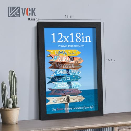 Image of VCK 12x18 Frames - Black, Wide Border Solid Wood Poster Frame, Display Pictures in Horizontal and Vertical, for Home, Office, Gallery, Woodgrain Series, Wall Hanging, 2 Pack