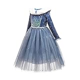 [Diki Home] コスプレ エルサ ワンピース プリンセス 長袖 ドレス forプリンセス 雪の女王 ロング お姫様 子供服 コスチューム 誕生日 仮装 パーティー 発表会 女の子 ギフト ハロウィン クリスマス プレゼント 豪華 可愛い 秋冬 写真撮影 リニューアル (100, ブルー)