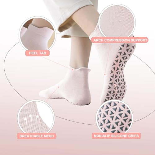 NuAngela Grip Socks Pilates Socks with Grips for Women Non Slip Yoga Socks for Barre Ballet Dance Hospital Barefoot Workout2