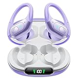 occiam Active Noise Cancelling Earbuds Wireless Bluetooth Headphones Ear Buds 90Hrs Playback Stereo Bass Earphones with Mic Over-Ear Hooks IPX7 Waterproof Headset for Work Sports Running Gym Purple