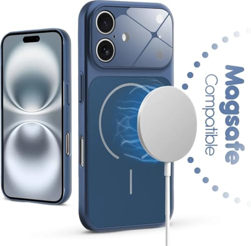 Image of for iPhone 16 |Convert to 17 pro /17 Pro Max Style Premium Back Glass Converter Cover Magnetic Case for iPhone 16 (Blue)