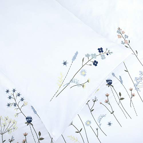 YINFUNG Bedding Double Bed Set Floral Bedding White Cotton Duvet Cover Sets Embroidered Soft Luxury Breathable Quilt Cover with 2 Pillowcases (White - Image 4