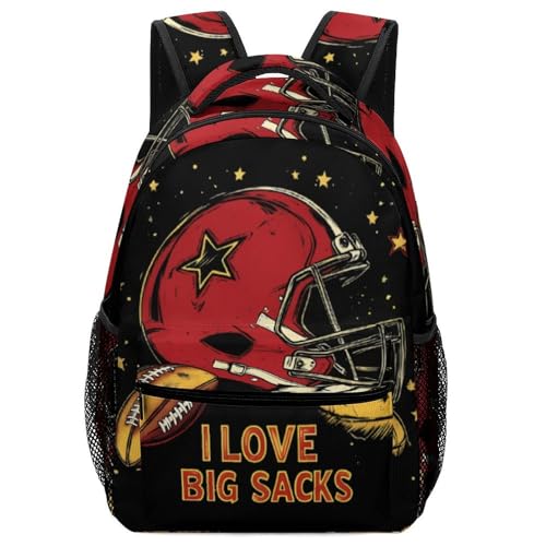 I Love Big Sacks Football Funny Backpack Casual Daypack Lightweight Shoulders Bag for Men Women Cute Print