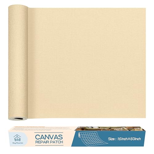 KING MOUNTAIN Canvas Repair Patch 16×60 Inch Self-Adhesive Waterproof Fabric Patch for Sofas, Tents, Furniture,Tote Bags, Car Seats (Beige2.0)