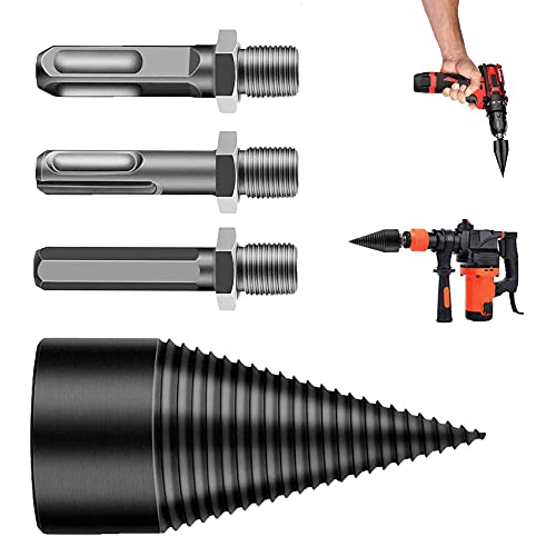 Removable Firewood Log Splitter Drill Bit, Wood Splitter Drill Bits, Heavy Duty Drill Screw Cone Driver for Hand Drill Stick-hex+Square+Round (32mm)